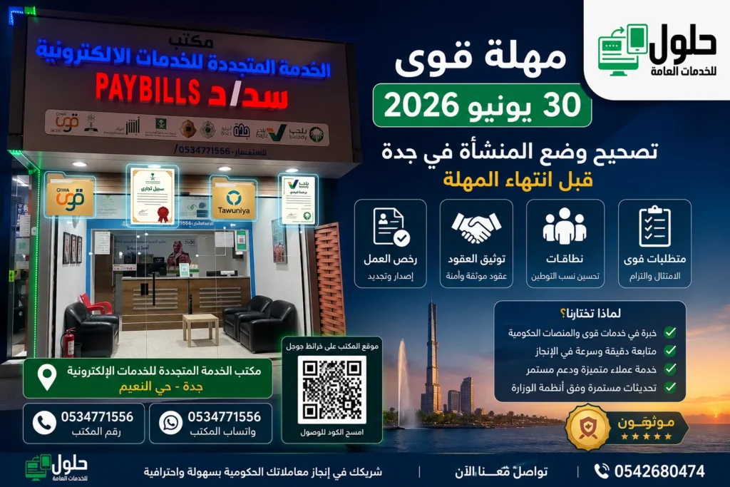 مهلة قوى 30 يونيو 2026 لأصحاب المنشآت في جدة