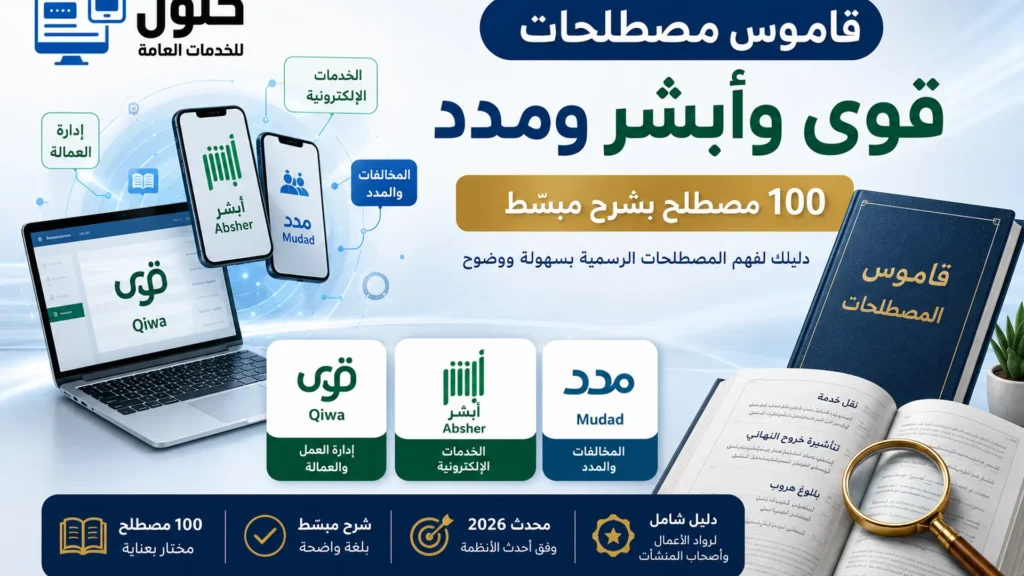 قاموس مصطلحات قوى وأبشر ومدد يضم 100 مصطلح بشرح مبسط لأصحاب المنشآت والموظفين في السعودية.