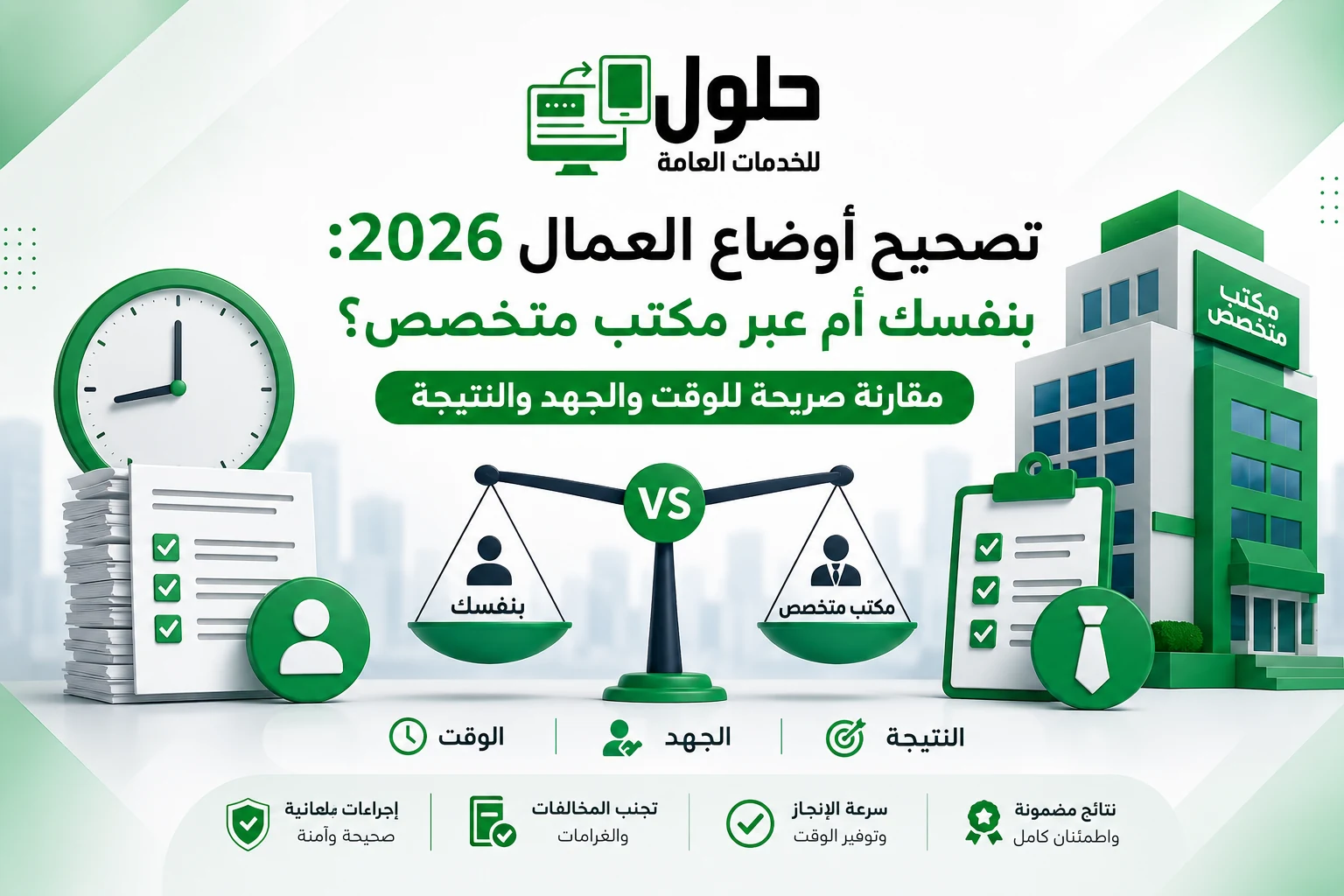مقارنة تصحيح أوضاع العمالة 2026 بنفسك أم عبر مكتب متخصص في جدة قبل 30 يونيو
