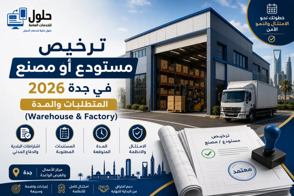 ترخيص مستودع أو مصنع في جدة 2026 مع توضيح المتطلبات والمستندات والمدة اللازمة لإصدار الترخيص