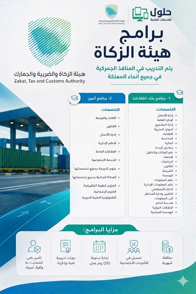 وظائف هيئة الزكاة والضريبة والجمارك 2026 لخريجي الجامعات