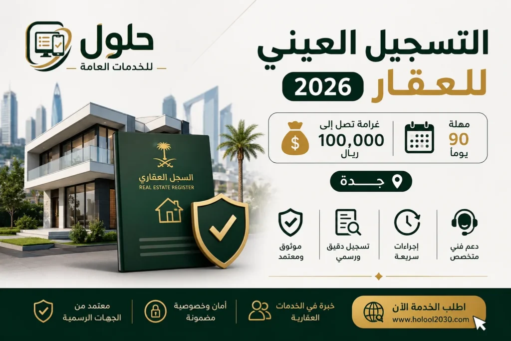 التسجيل العيني للعقار وغرامة 100 ألف ريال ومهلة 90 يوماً لملّاك جدة — مكتب حلول