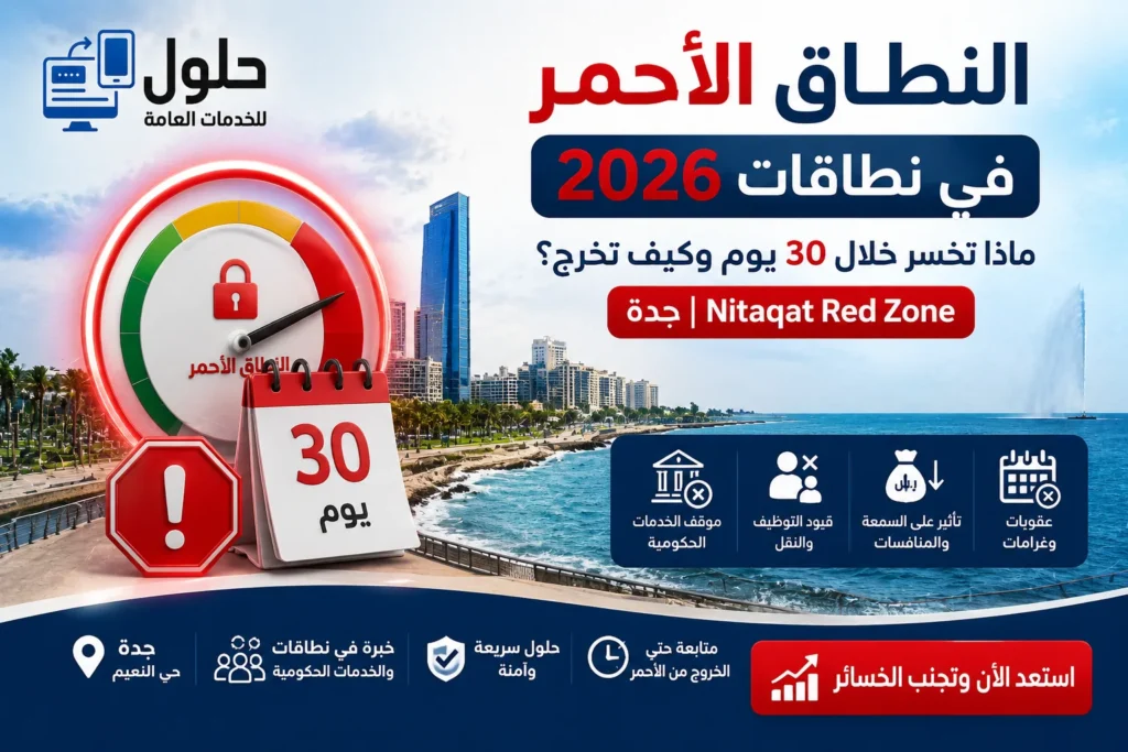 النطاق الأحمر في نطاقات وإيقاف خدمات المنشأة خلال 30 يوماً — مكتب حلول للخدمات العامة جدة