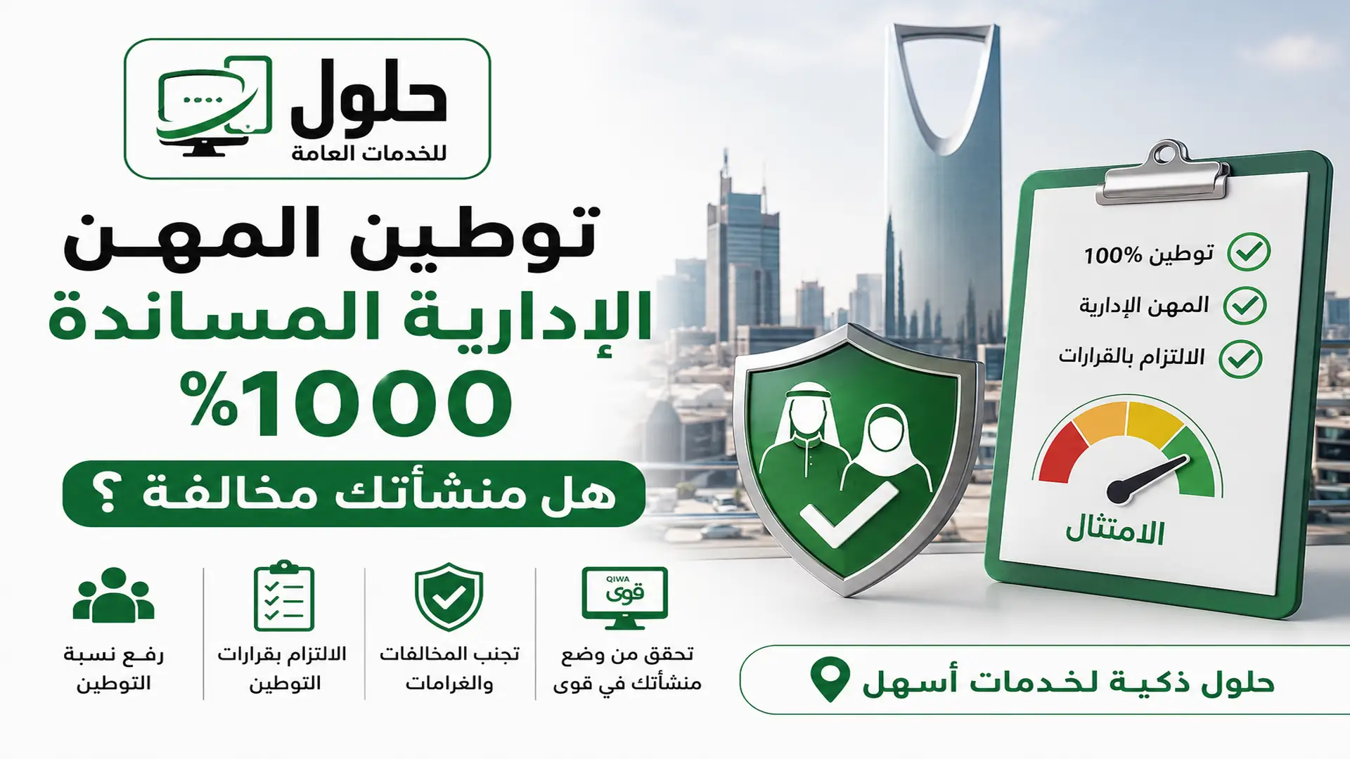 توطين المهن الإدارية المساندة 100% والتحقق من مخالفة المنشأة في قوى ونطاقات 2026