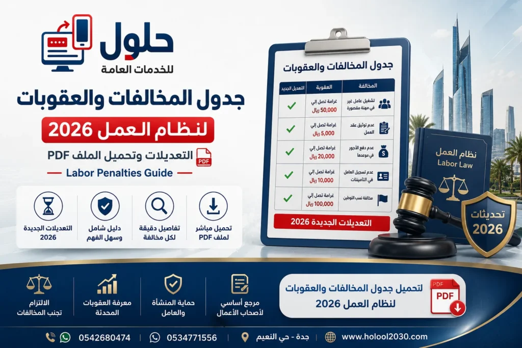 : جدول المخالفات والعقوبات لنظام العمل 2026 وتصنيف الغرامات حسب حجم المنشأة في القطاع الخاص السعودي — دليل جدة