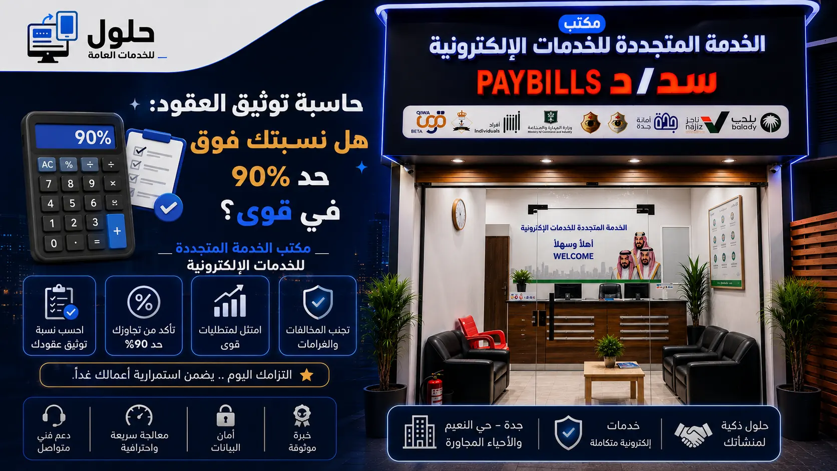 حاسبة توثيق العقود في قوى وحساب نسبة 90 بالمئة