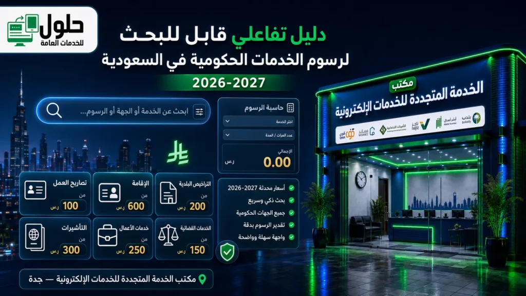 دليل رسوم الخدمات الحكومية في السعودية 2026-2027 مع بحث وحاسبات