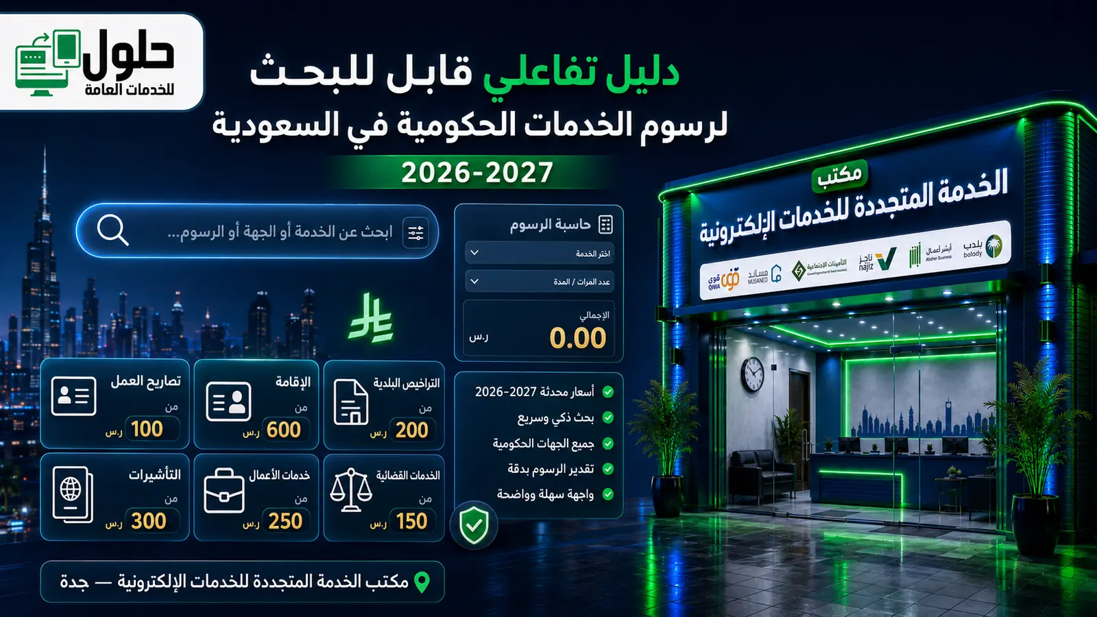 دليل رسوم الخدمات الحكومية في السعودية 2026-2027 مع بحث وحاسبات