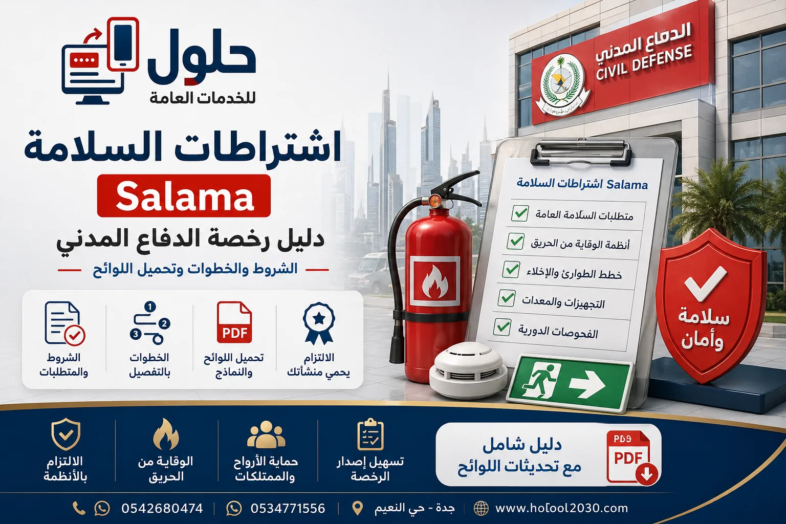 اشتراطات السلامة ورخصة الدفاع المدني عبر بوابة سلامة 2026 لأصحاب المنشآت في السعودية — دليل جدة