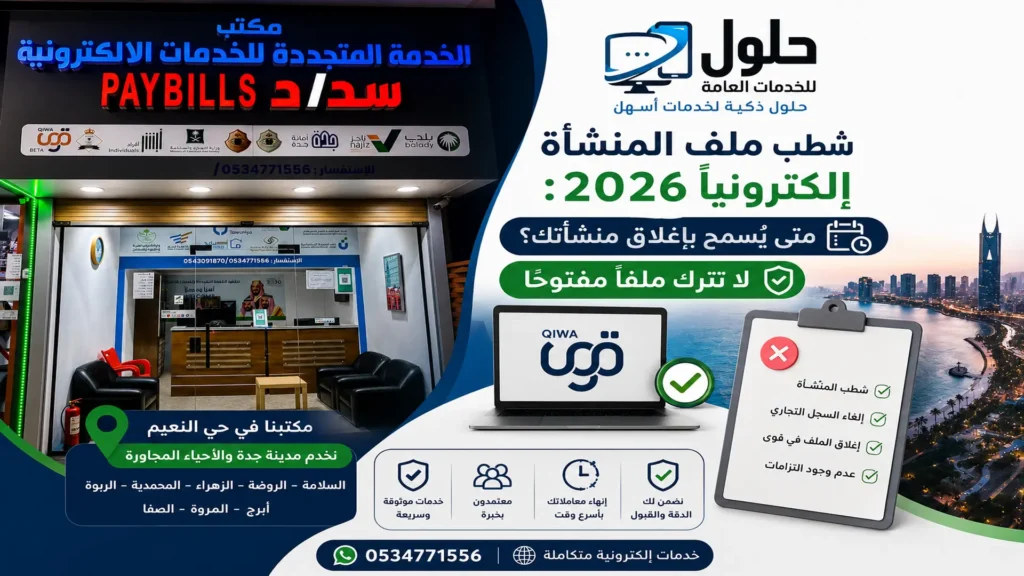 شطب ملف المنشأة إلكترونياً عبر منصة قوى 2026 في جدة