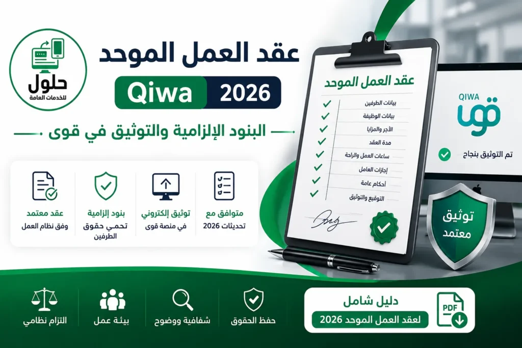 نموذج عقد العمل الموحد 2026 وطريقة توثيقه عبر منصة قوى لأصحاب المنشآت في السعودية — دليل جدة