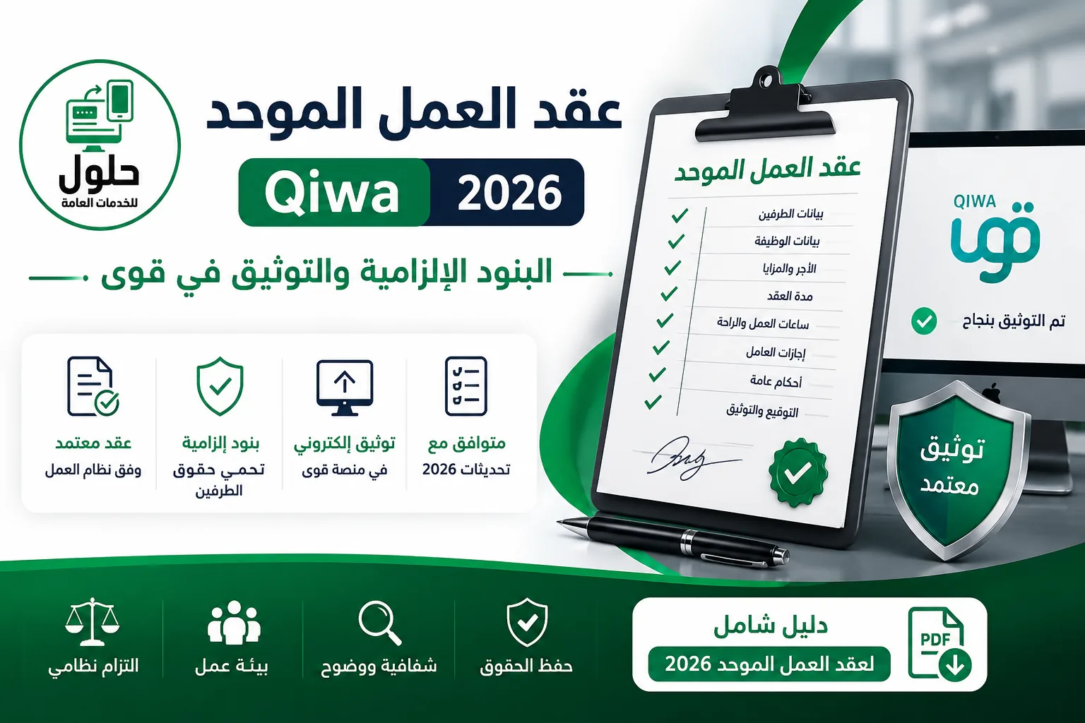  نموذج عقد العمل الموحد 2026 وطريقة توثيقه عبر منصة قوى لأصحاب المنشآت في السعودية — دليل جدة