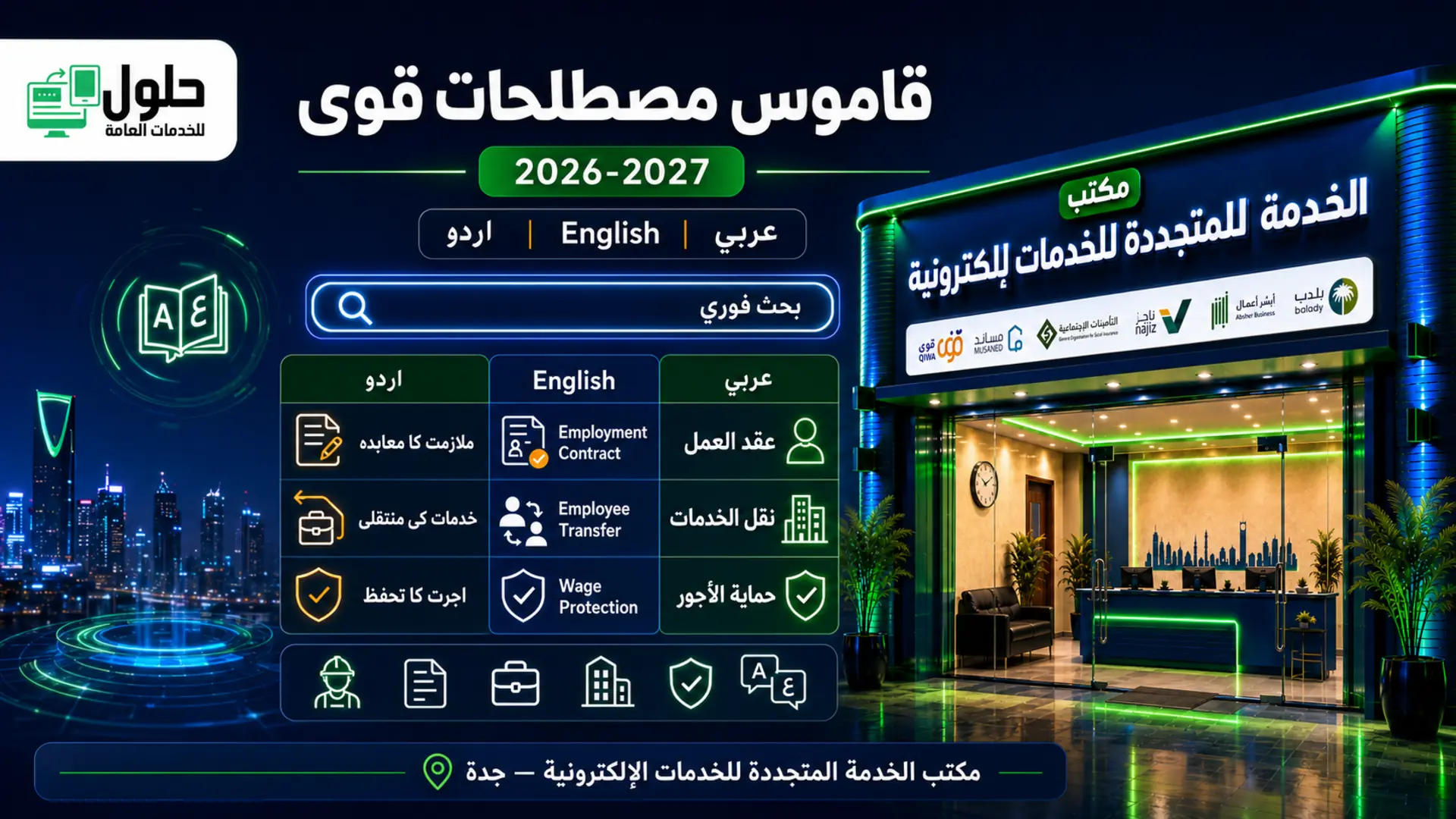 قاموس مصطلحات منصة قوى 2026-2027 بالعربية والإنجليزية والأردو مع بحث فوري