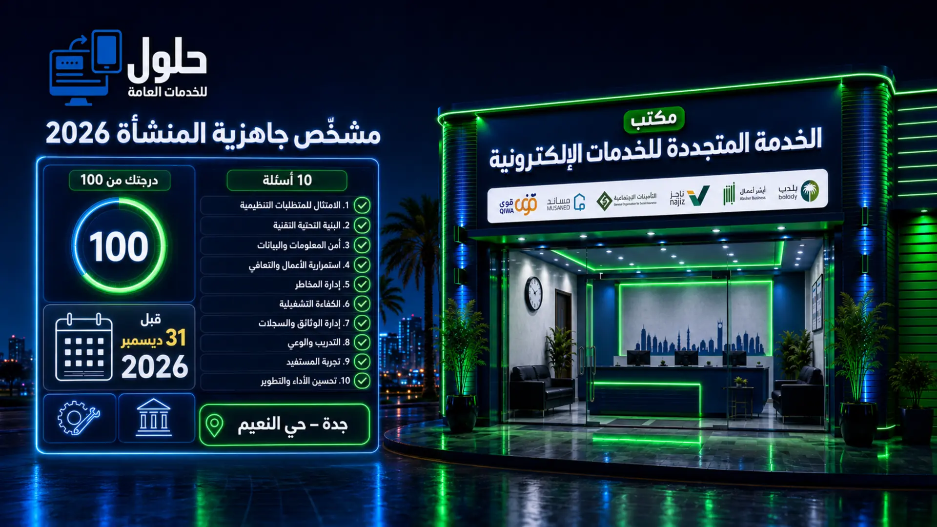 مشخّص جاهزية المنشأة 2026 عبر 10 أسئلة ودرجة من 100 قبل 31 ديسمبر في جدة