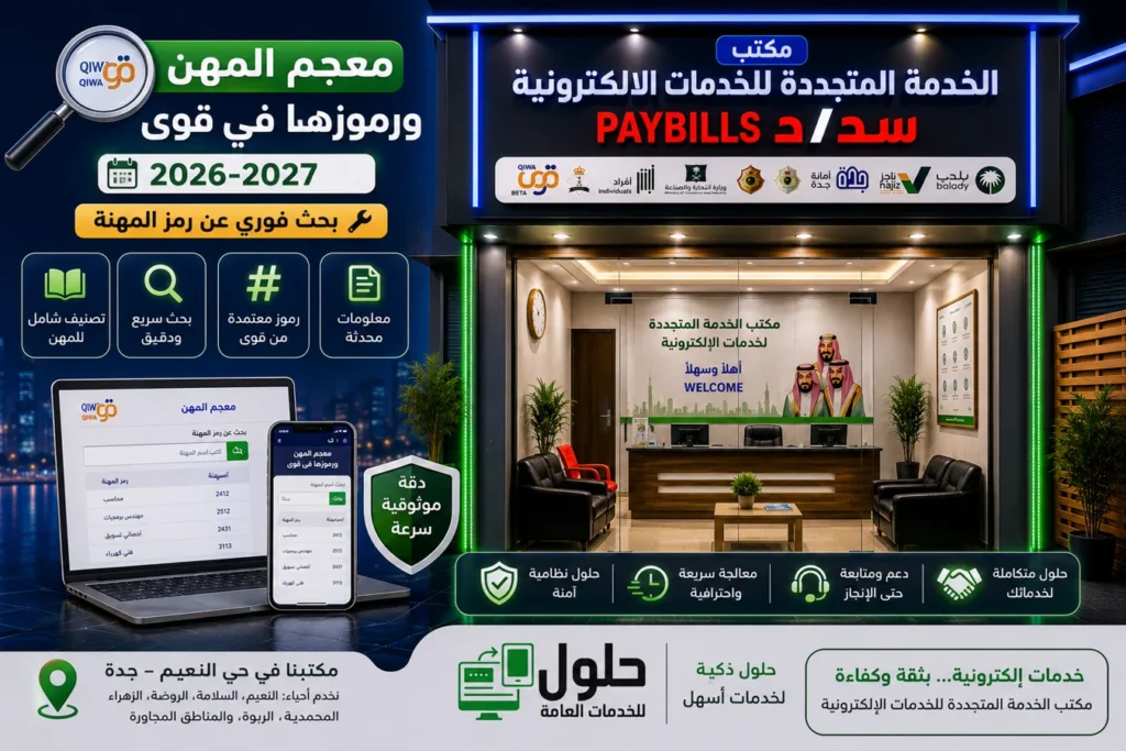 معجم المهن ورموزها في منصة قوى 2026-2027 مع بحث فوري عن اسم المهنة ورمزها
