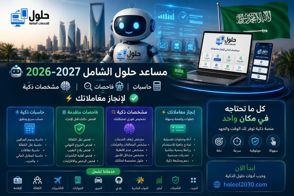 مساعد حلول الشامل 2026-2027 حاسبات وفاحصات ومشخّصات ذكية للخدمات الإلكترونية