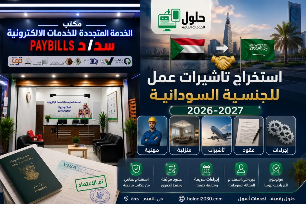 استخراج تأشيرات عمل للسودانيين إلى السعودية 2026-2027 المهنية والمنزلية