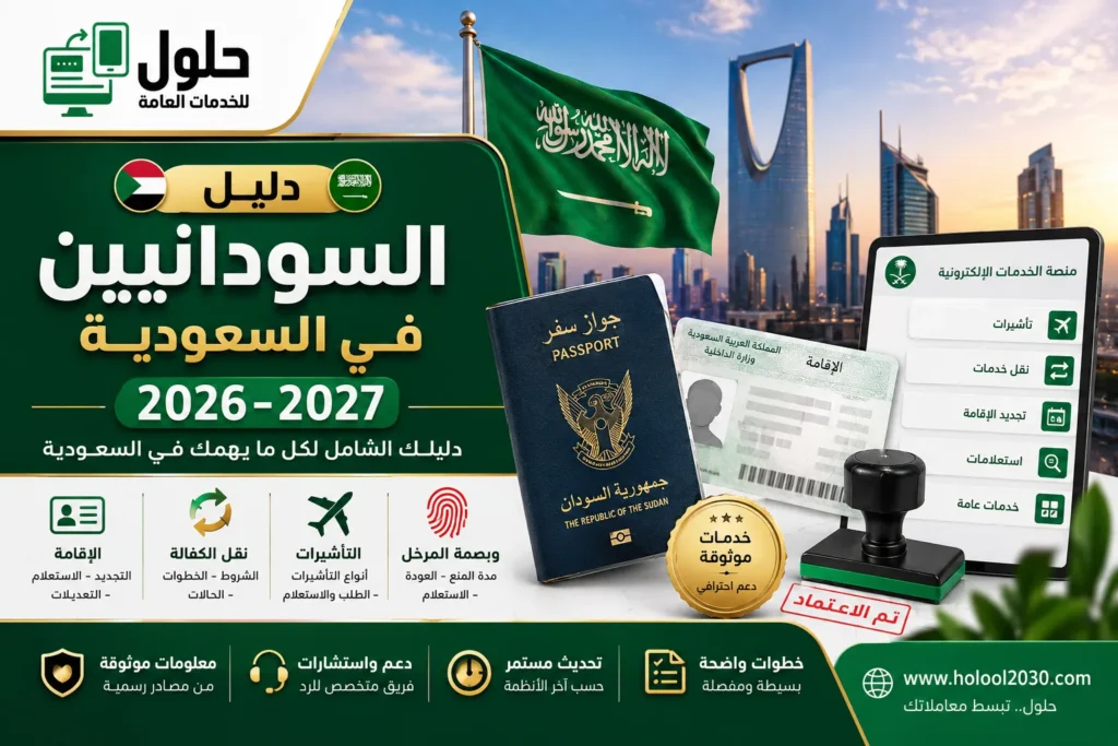 دليل السودانيين في السعودية 2026-2027 للإقامة ونقل الكفالة والتأشيرات وبصمة المرحّل