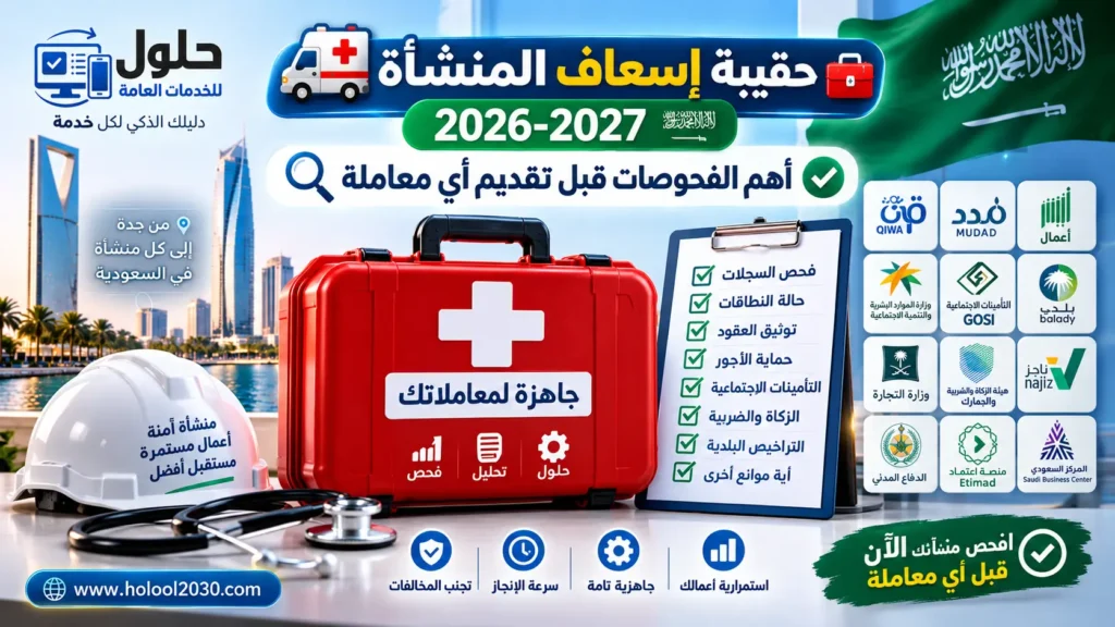 حقيبة إسعاف المنشأة 2026-2027 لفحص المنشأة قبل تقديم المعاملة