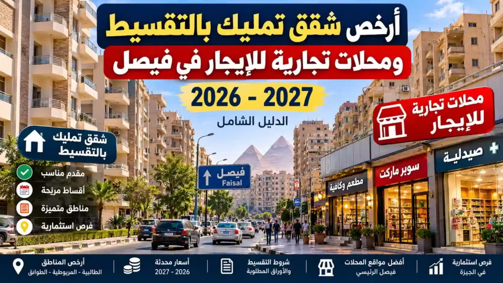 شقق تمليك بالتقسيط ومحلات تجارية للإيجار في فيصل الجيزة 2026-2027
