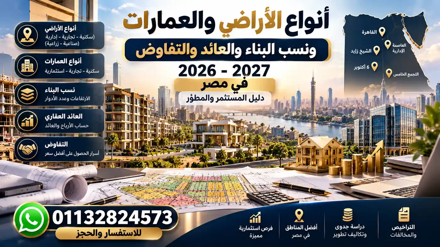أنواع الأراضي والعمارات ونسب البناء والاستثمار العقاري في مصر 2026-2027