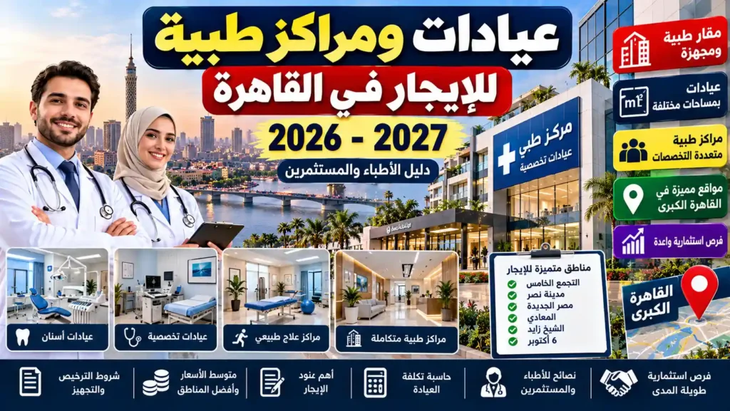 عيادات ومراكز طبية للإيجار في القاهرة 2026-2027 للأطباء والمستثمرين
